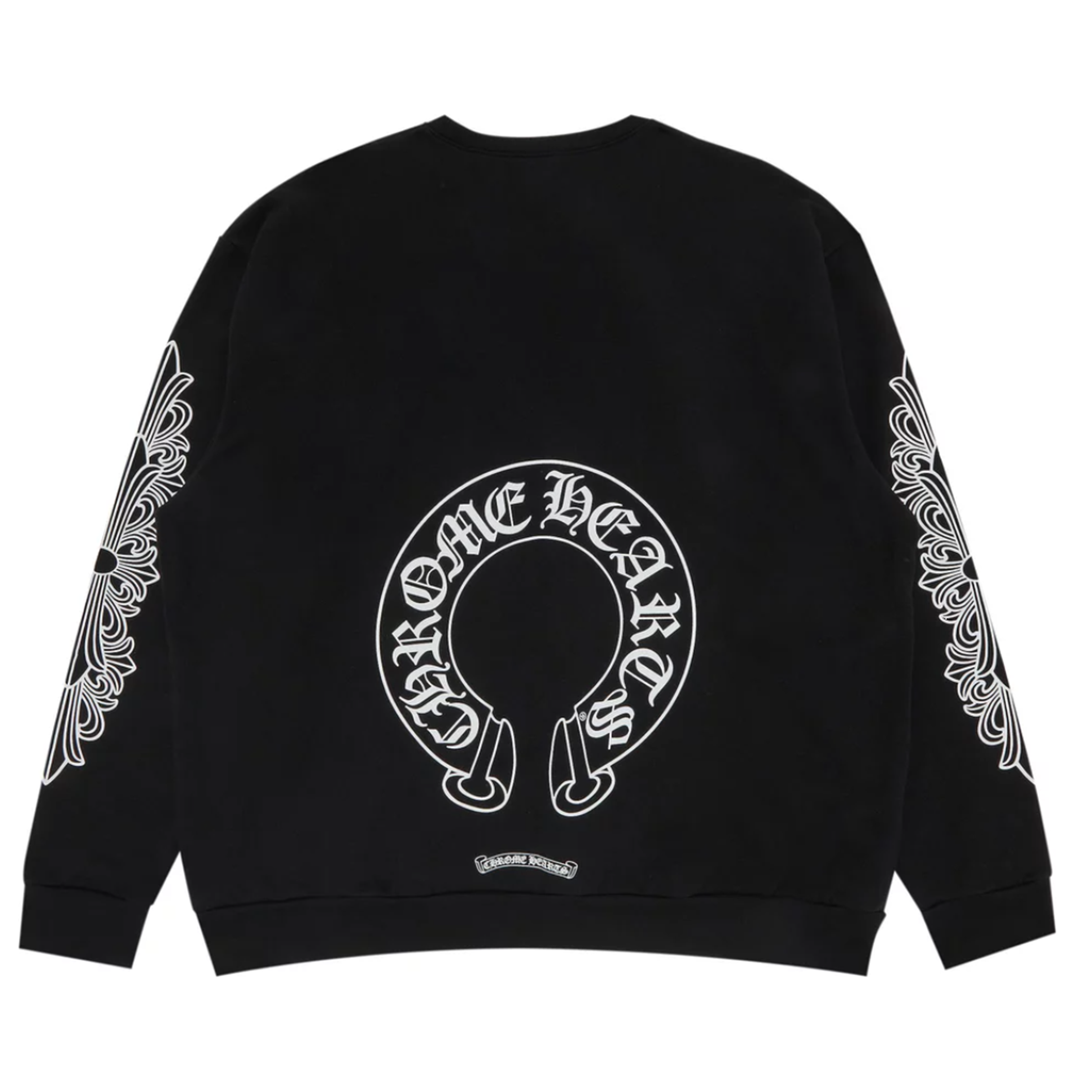 CHROME HEARTS Horseshoe Crewneck Sweatshirt クロムハーツ ホースシュークルーネックスウェットシャツ  トレーナー 袖フローラルクロスプリント ブラック サイズXL